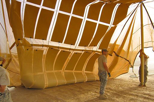 US Army in Djibouti use flexible solar panels attached to a sun shelter
