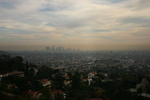 Smog gathers over Los Angeles, CA.